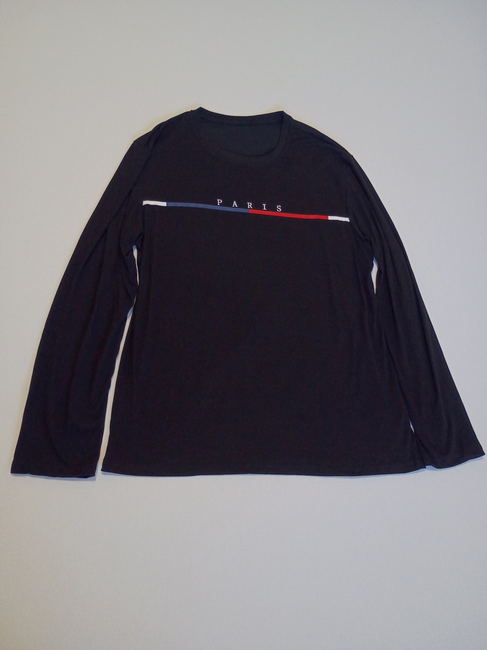 Paris Graphic Long Sleeve T-Shirt Men's Medium Black Crewneck Tee Stripe Sz XL
